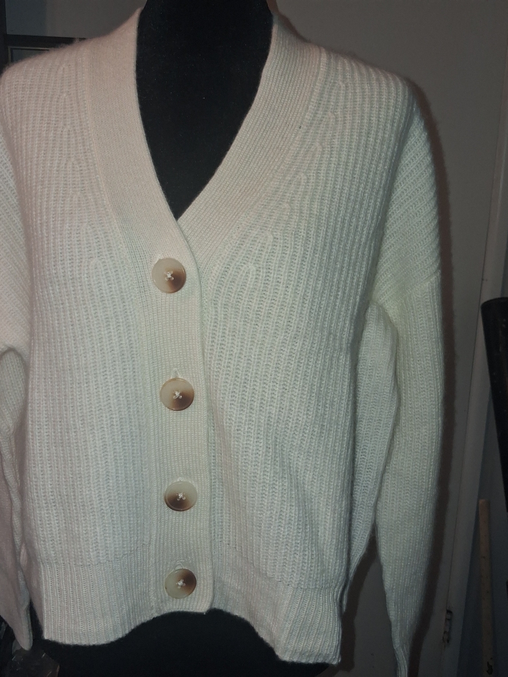 Charter Club Cream Ribbed V-Neck Button Cardigan